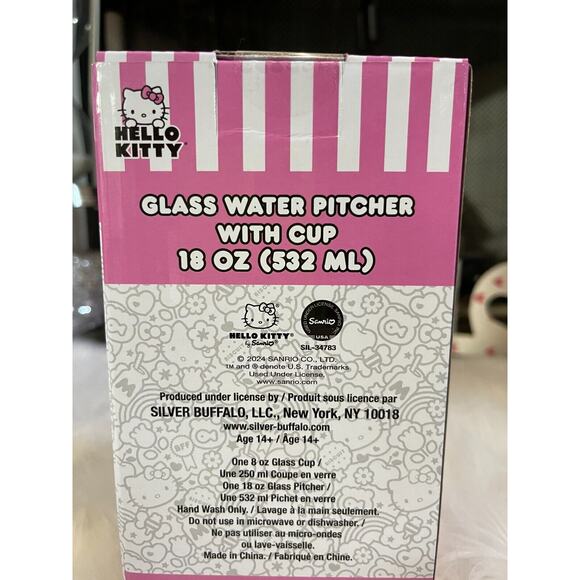 Sanrio Hello Kitty Pink 18-Oz Glass Pitcher and 8-Oz Cup Strawberries & Bows - Picture 3 of 4
